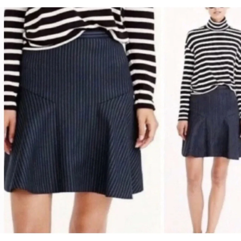 J. Crew Navy Pin Striped A-Line Flounce Skirt NWOT Size 6
